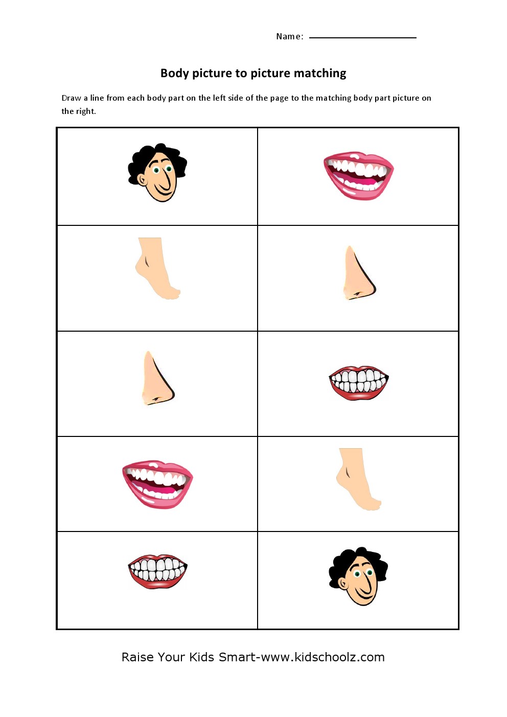 Parts Of The Body Matching Worksheet Worksheets For Kindergarten