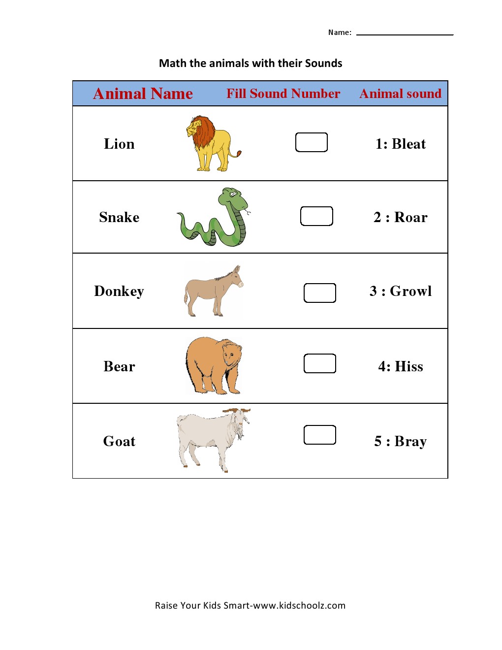 Animal Sound Matching Worksheets - Kidschoolz