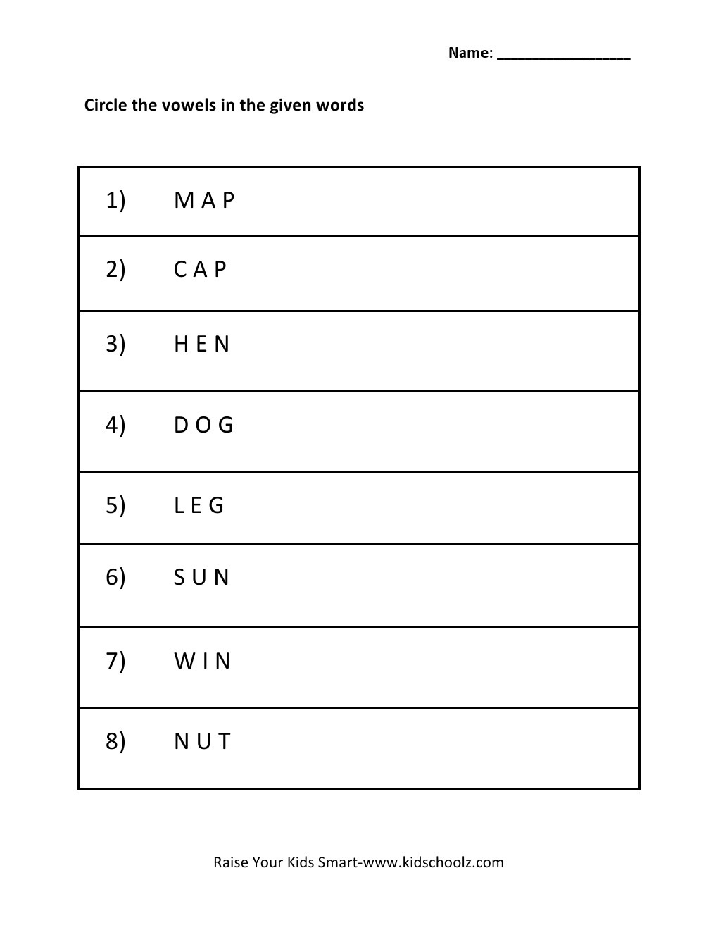 Grade 1 - Vowels Worksheet
