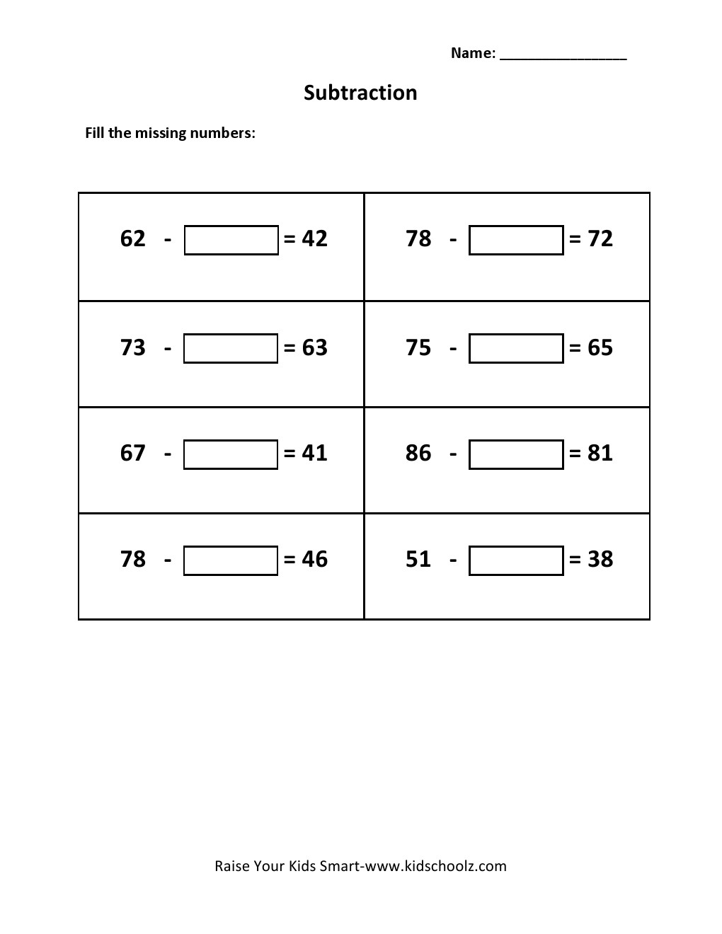 Grade 2 - Missing Subtraction Numbers Worksheet 3  alphabet worksheets, education, learning, and math worksheets Worksheets For Lkg 2 1320 x 1020
