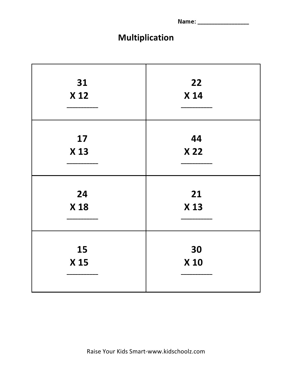 Grade 3 - Multiplication Worksheet 3 - Kidschoolz, image size:1020x1320