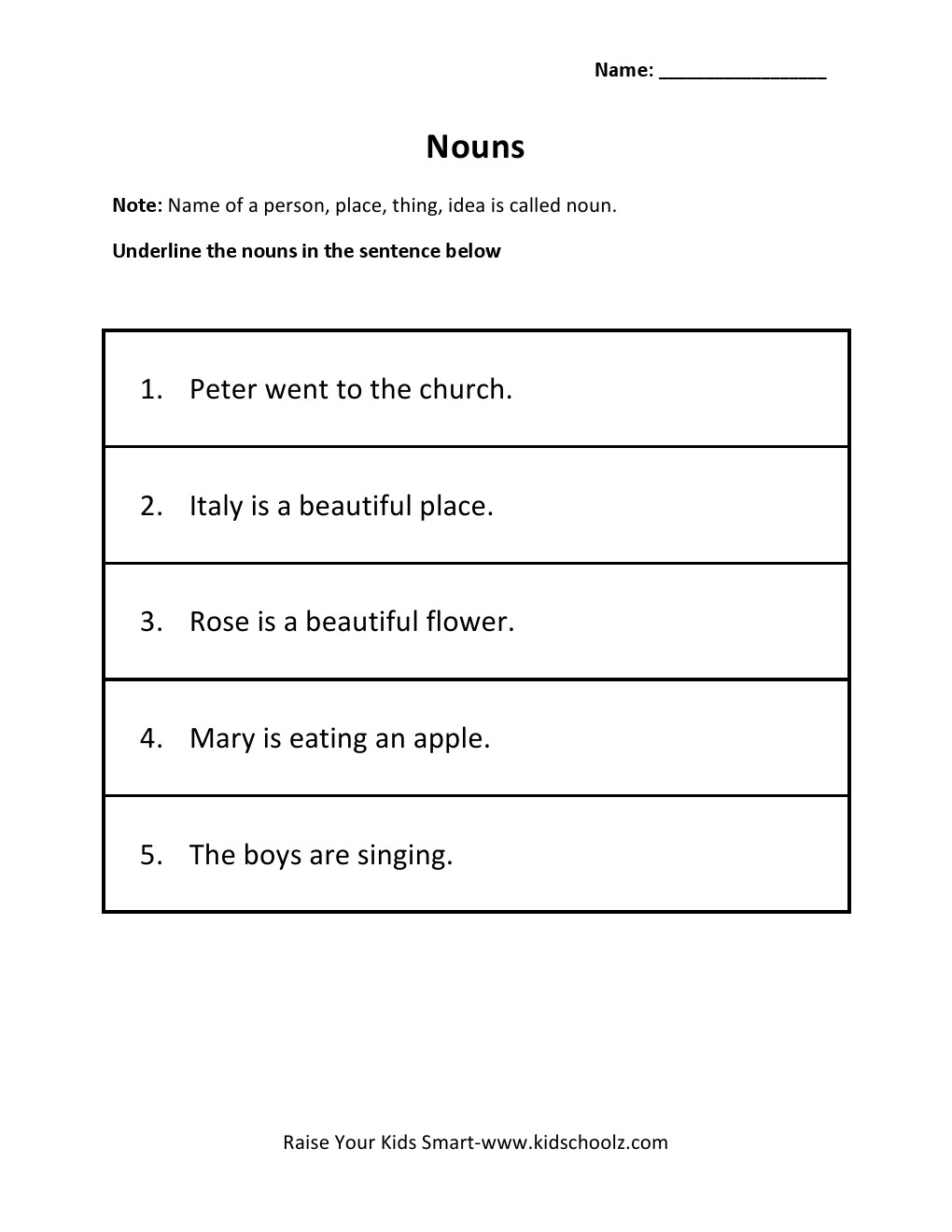 Grade 2 - Underline Nouns Worksheet 1 - KidschoolzKidschoolz alphabet worksheets, learning, worksheets, and free worksheets Underline The Nouns Worksheet 2 1320 x 1020
