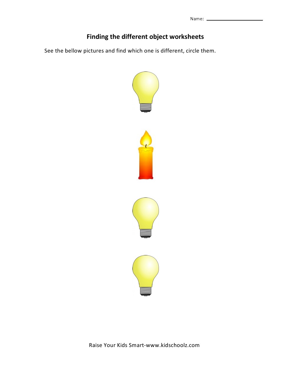 Finding Different Object Worksheets