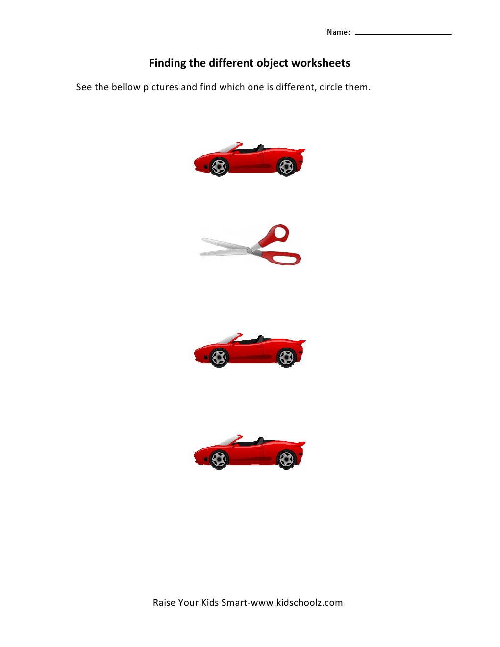 Finding Different Object Worksheets