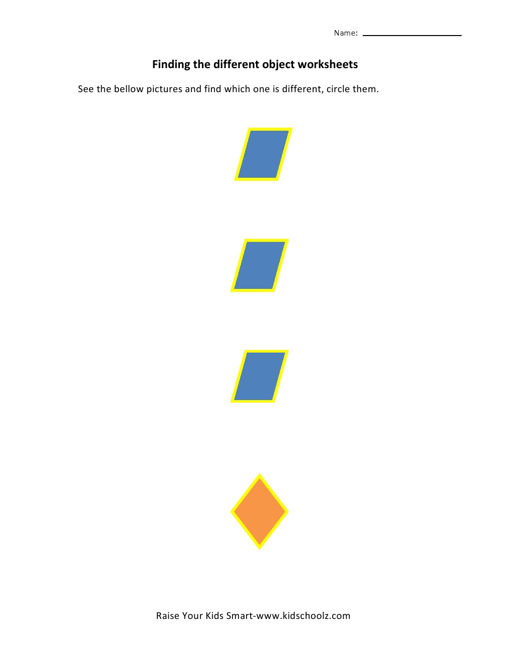 Finding Different Object Worksheets