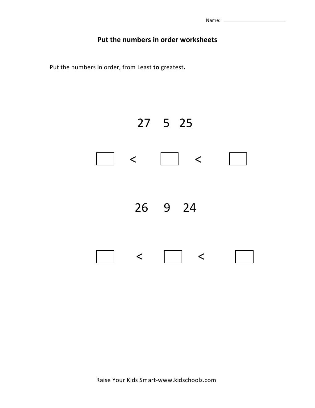 Numbers Ordering Worksheets