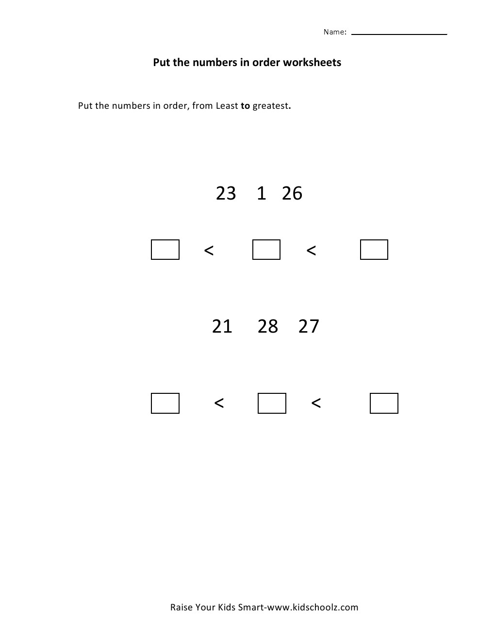Numbers Ordering Worksheets
