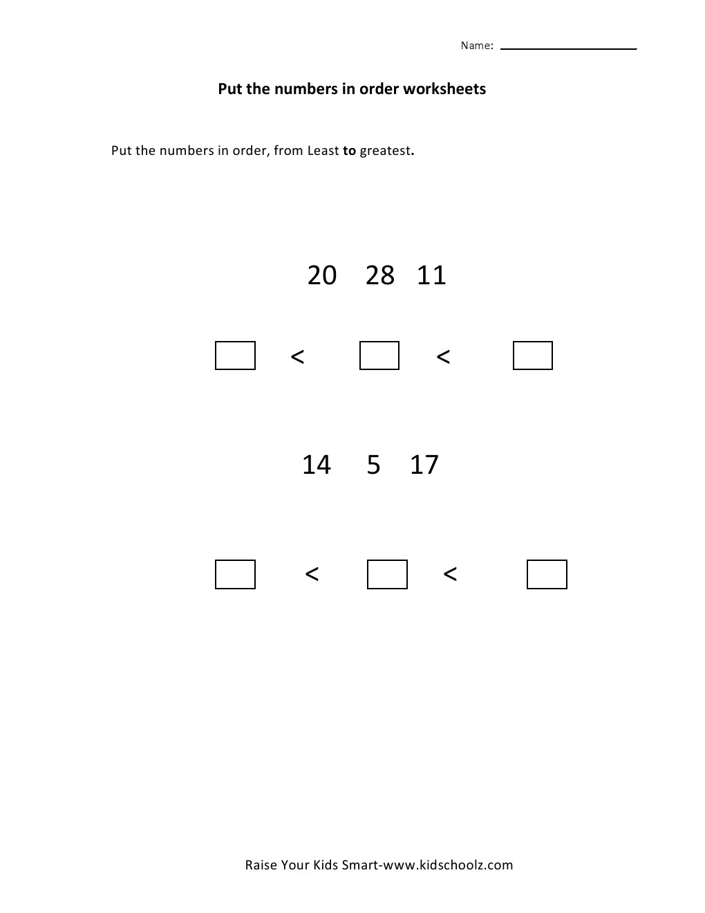 Numbers Ordering Worksheets