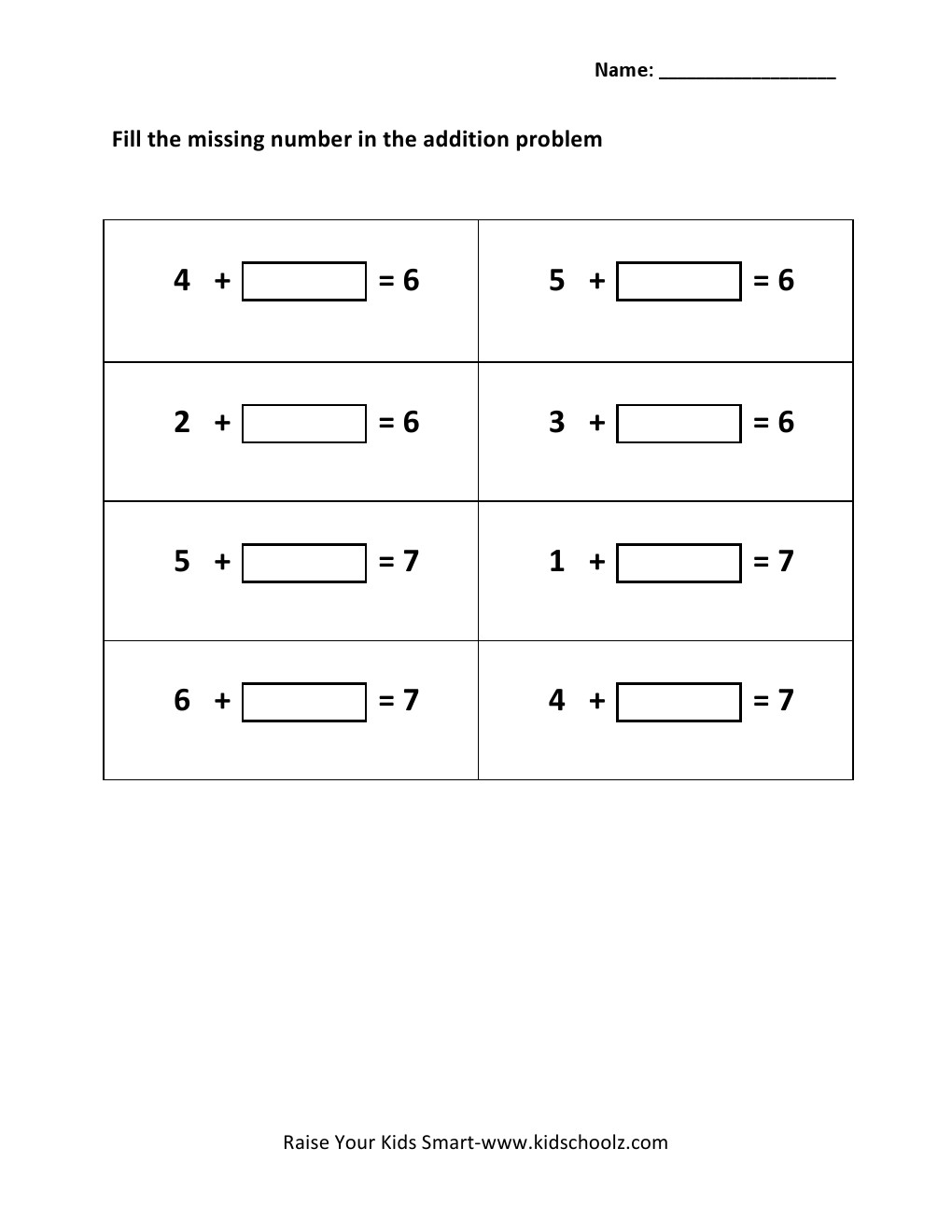 Grade 1 Addition – Basic Missing Numbers Identification Worksheets