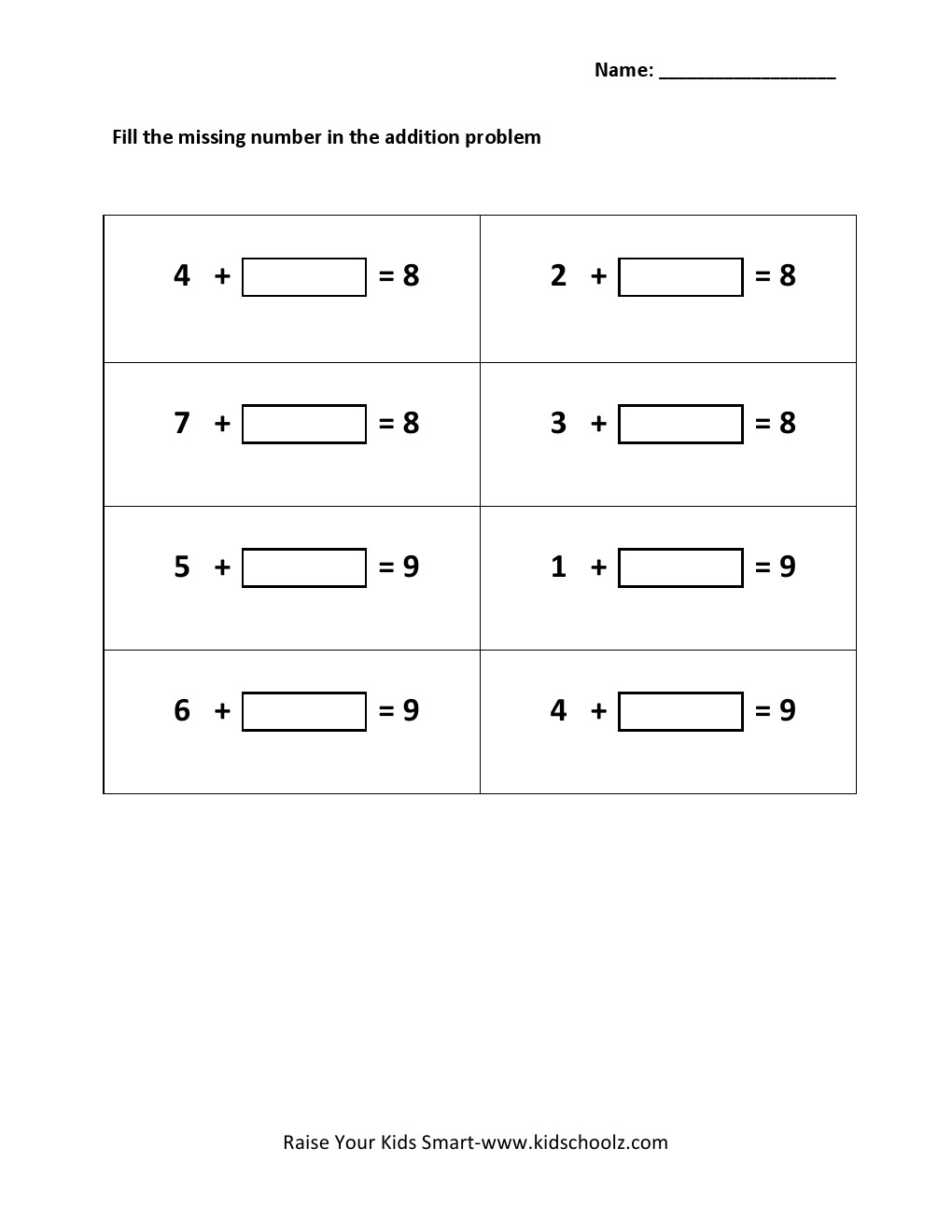 Grade 1 Addition – Basic Missing Numbers Identification Worksheets