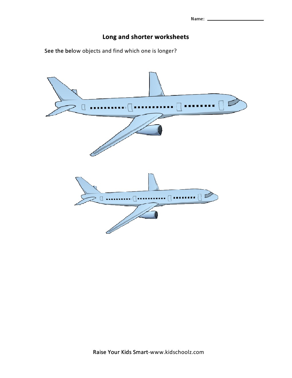 UKG-Long and Short Worksheets – Airplane