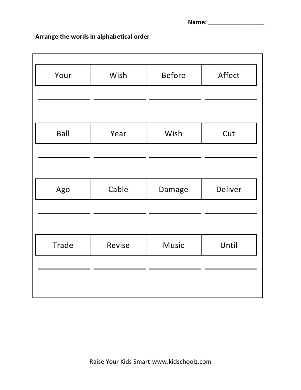 Grade 1 - Alphabetical Order Worksheet