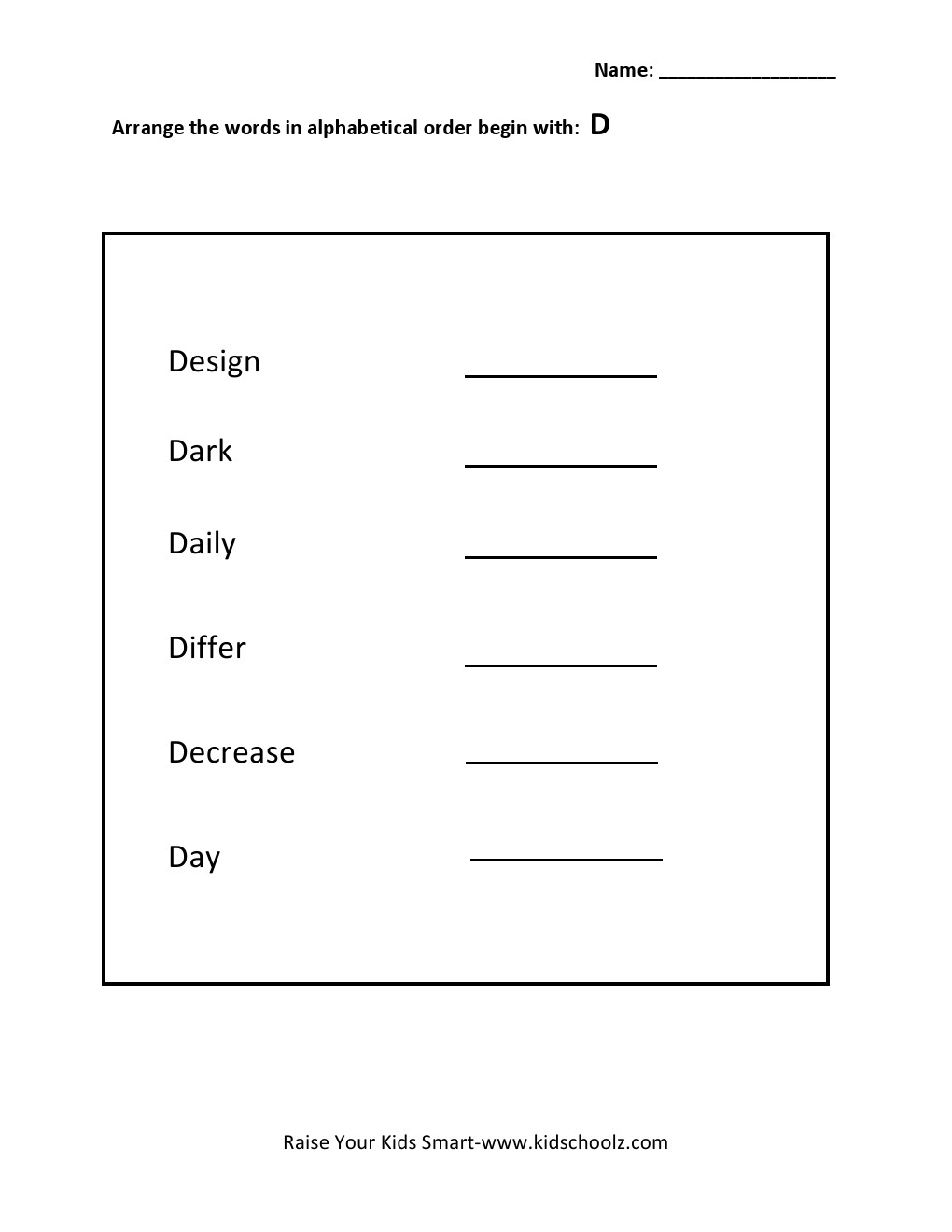 Grade 1 - Alphabetical Order Worksheet