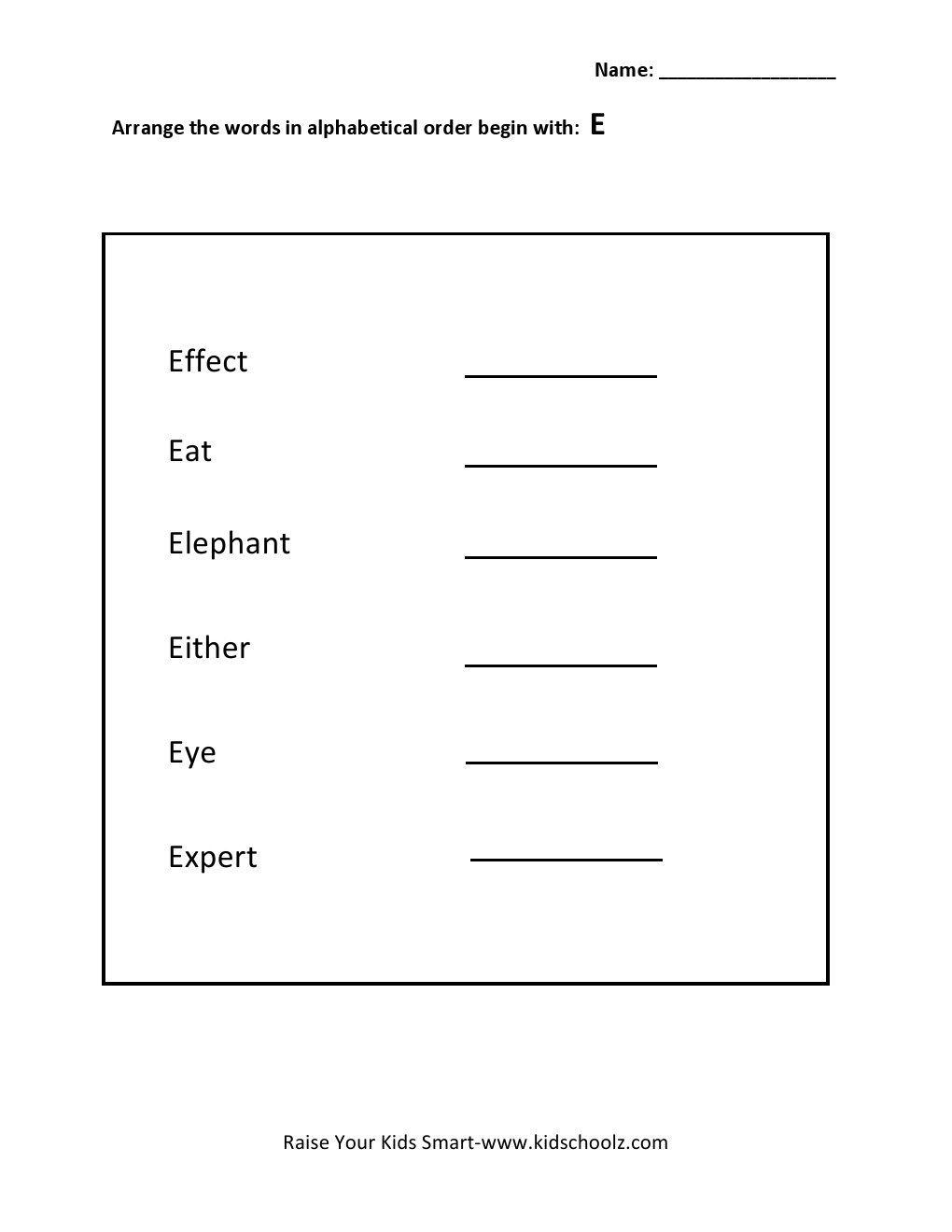 Grade 1 - Alphabetical Order Worksheet