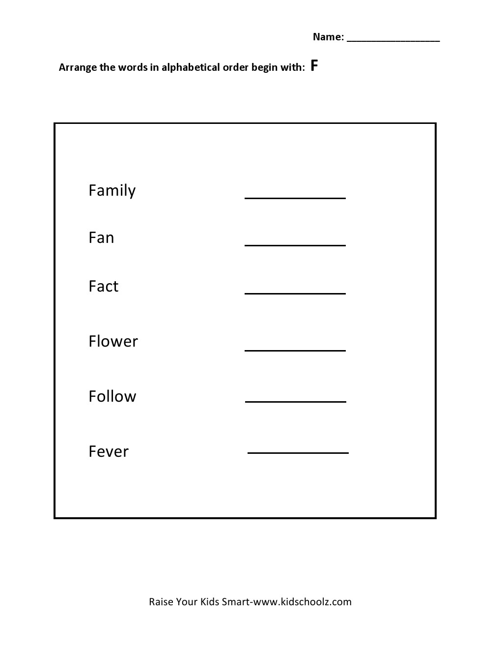 Grade 1 - Alphabetical Order Worksheet