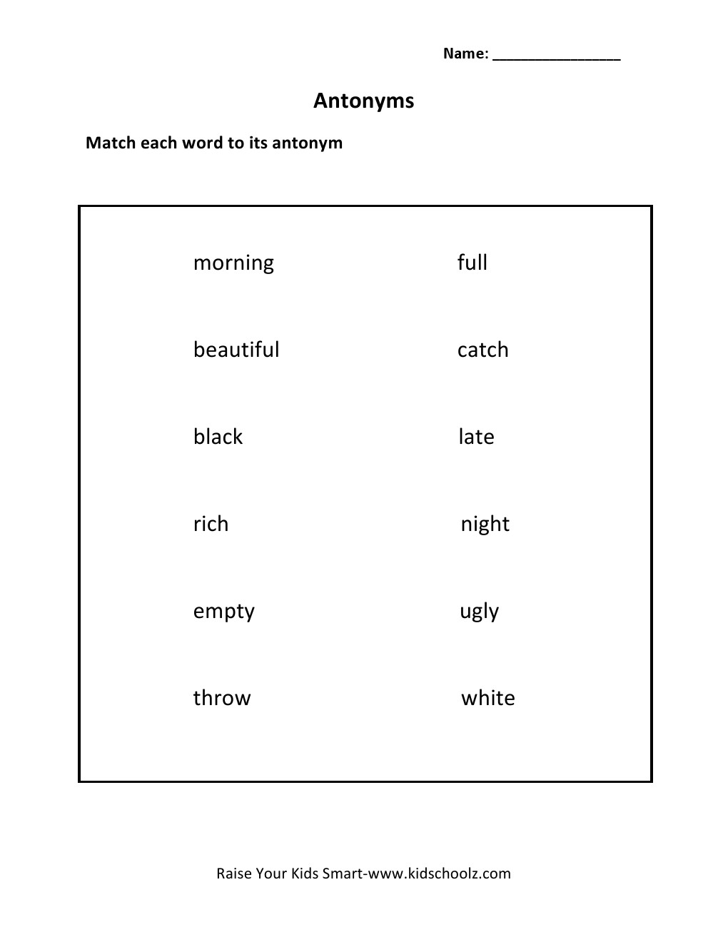 Grade 2 - Antonyms Worksheet