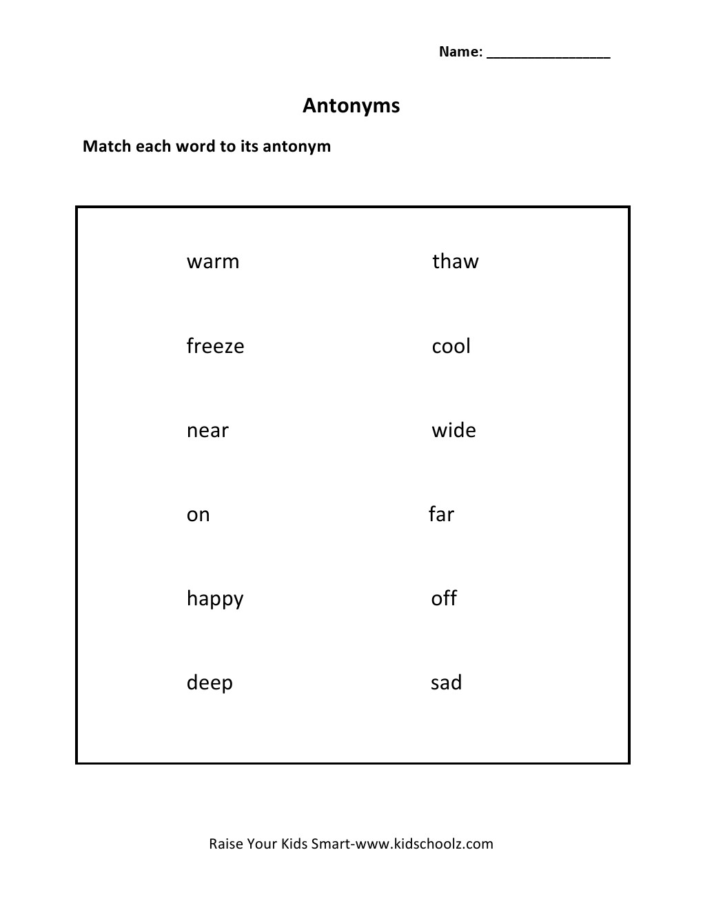 Grade 2 - Antonyms Worksheet