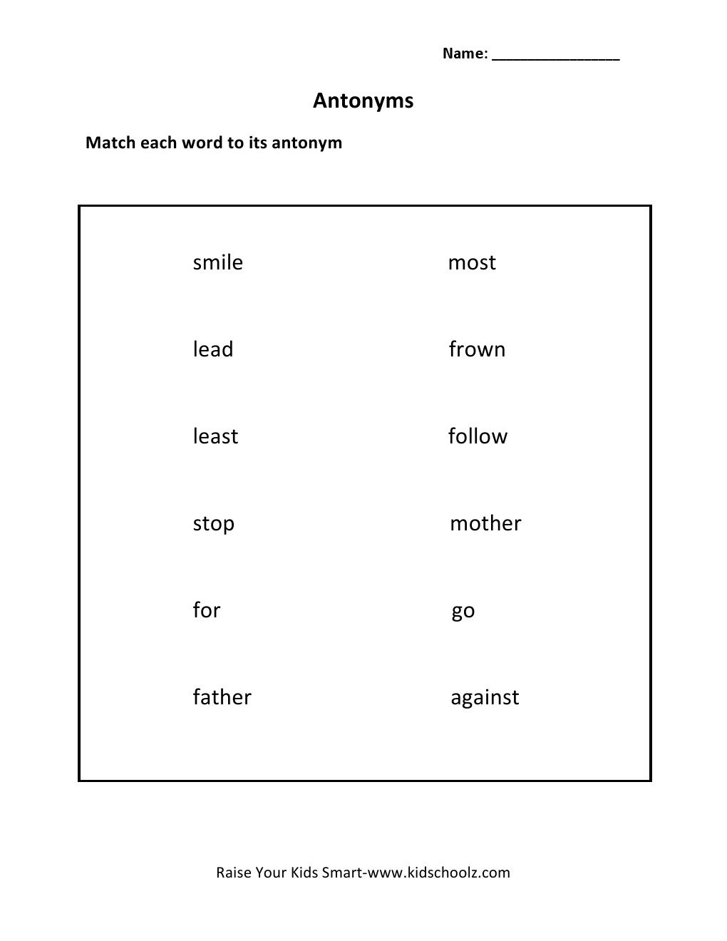 Grade 2 - Antonyms Worksheet