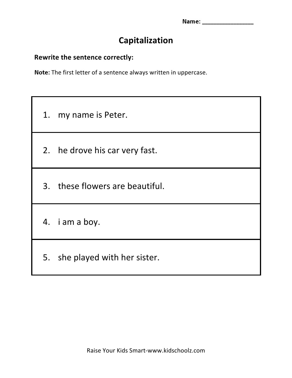 Grade 2 - Capitalization Worksheet