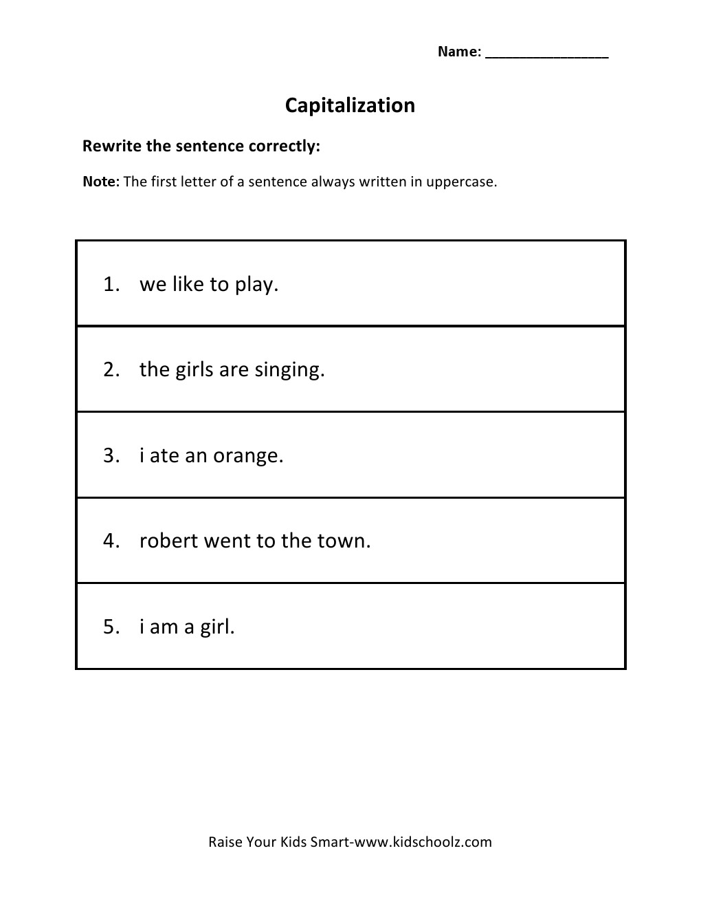 Grade 2 - Capitalization Worksheet