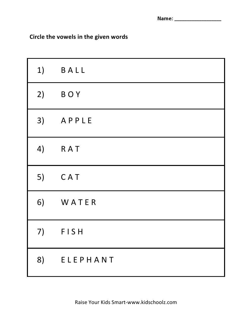 Grade 1 - Vowels Worksheet
