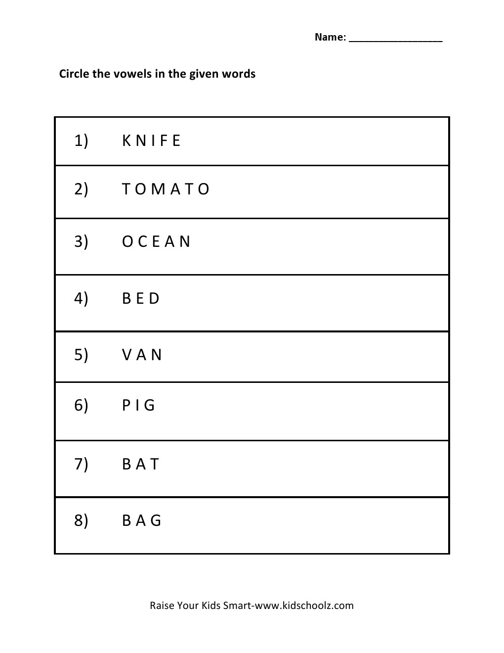 Grade 1 - Vowels Worksheet
