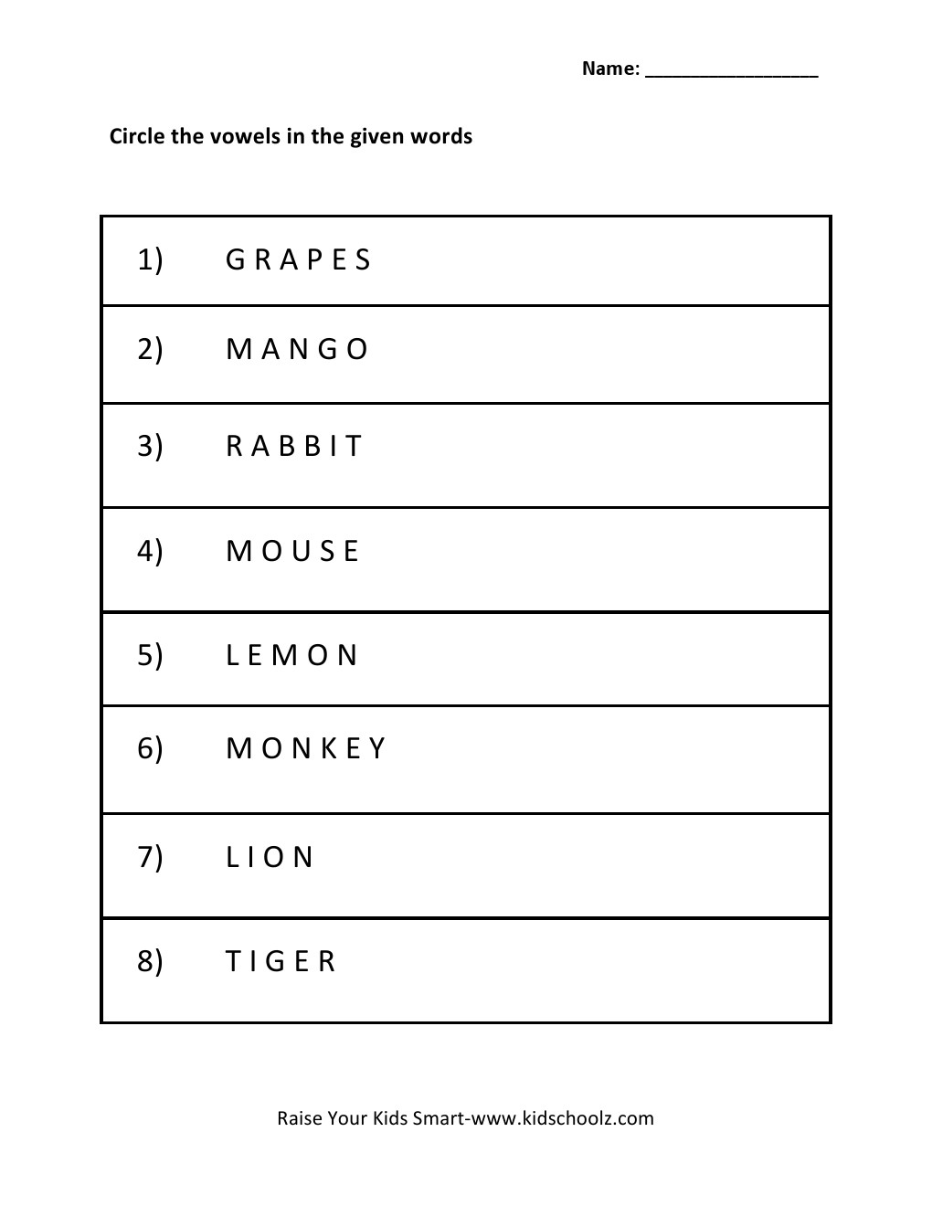 Grade 1 - Vowels Worksheet
