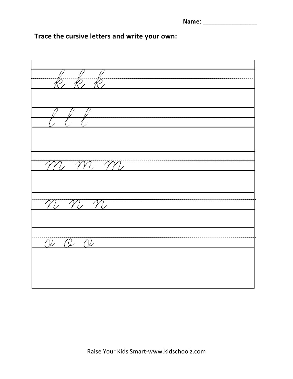 Grade 1 - Cursive Writing Worksheet