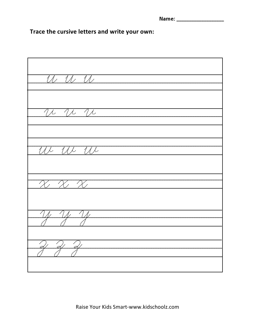 Grade 1 - Cursive Writing Worksheet