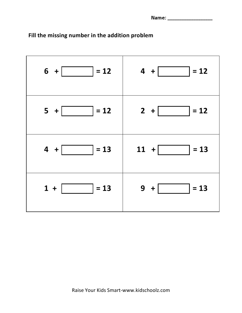 Grade 1 Addition – Basic Missing Numbers Identification Worksheets