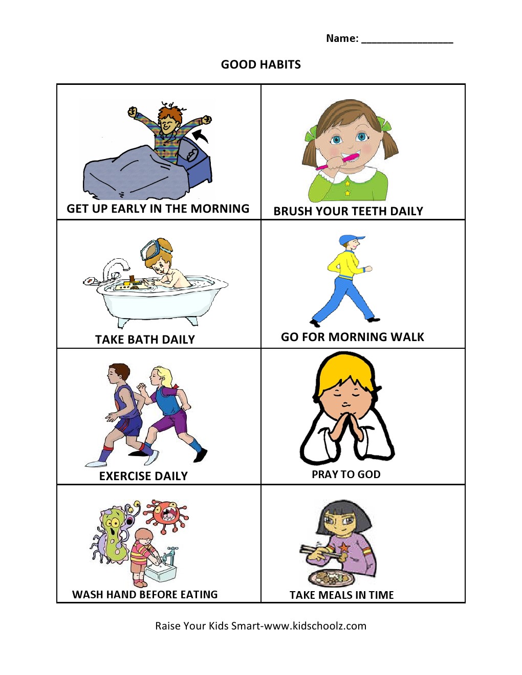 Grade 1 - Good Habits Worksheet