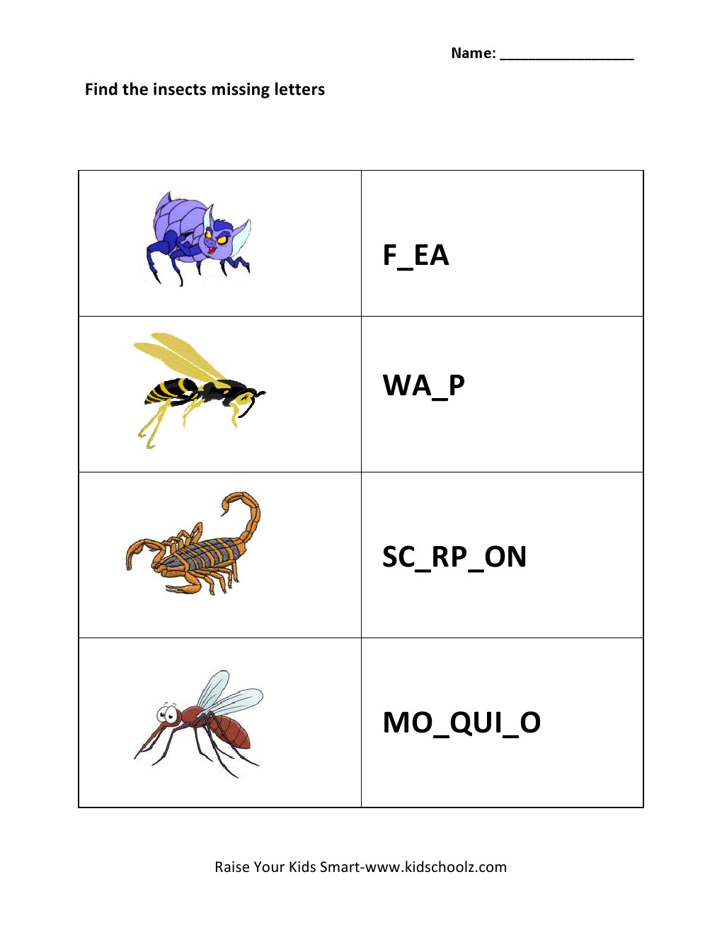 Grade 1 - Missing Letters Worksheet