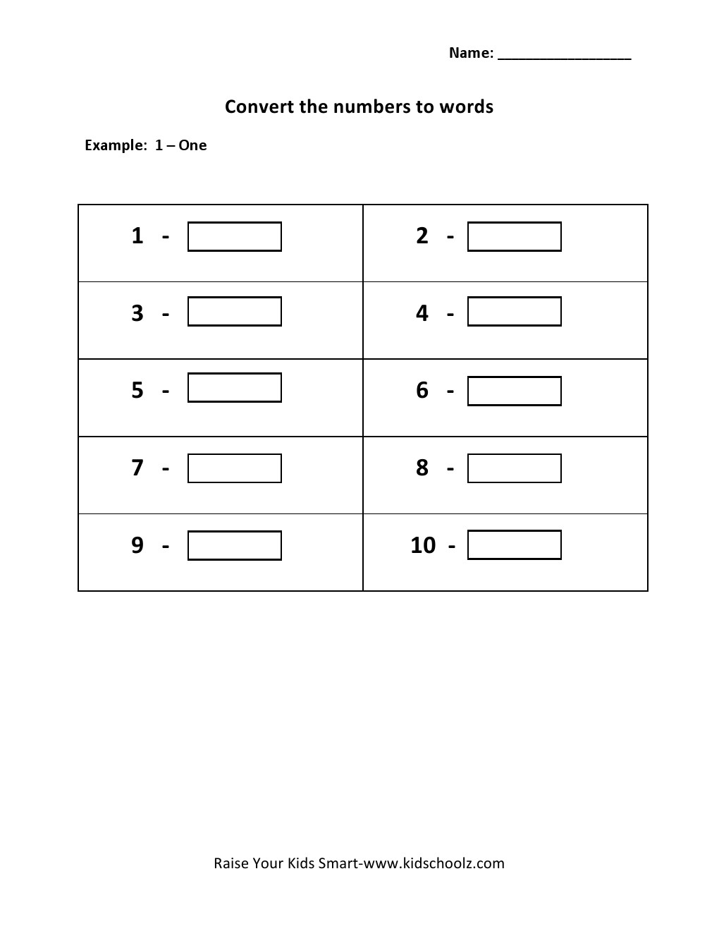 Numbers To Words Worksheet