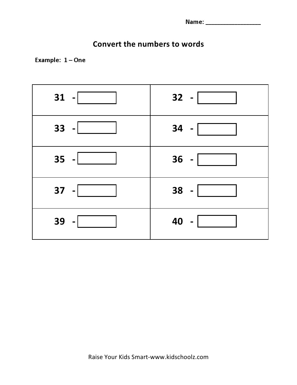 Numbers To Words Worksheet