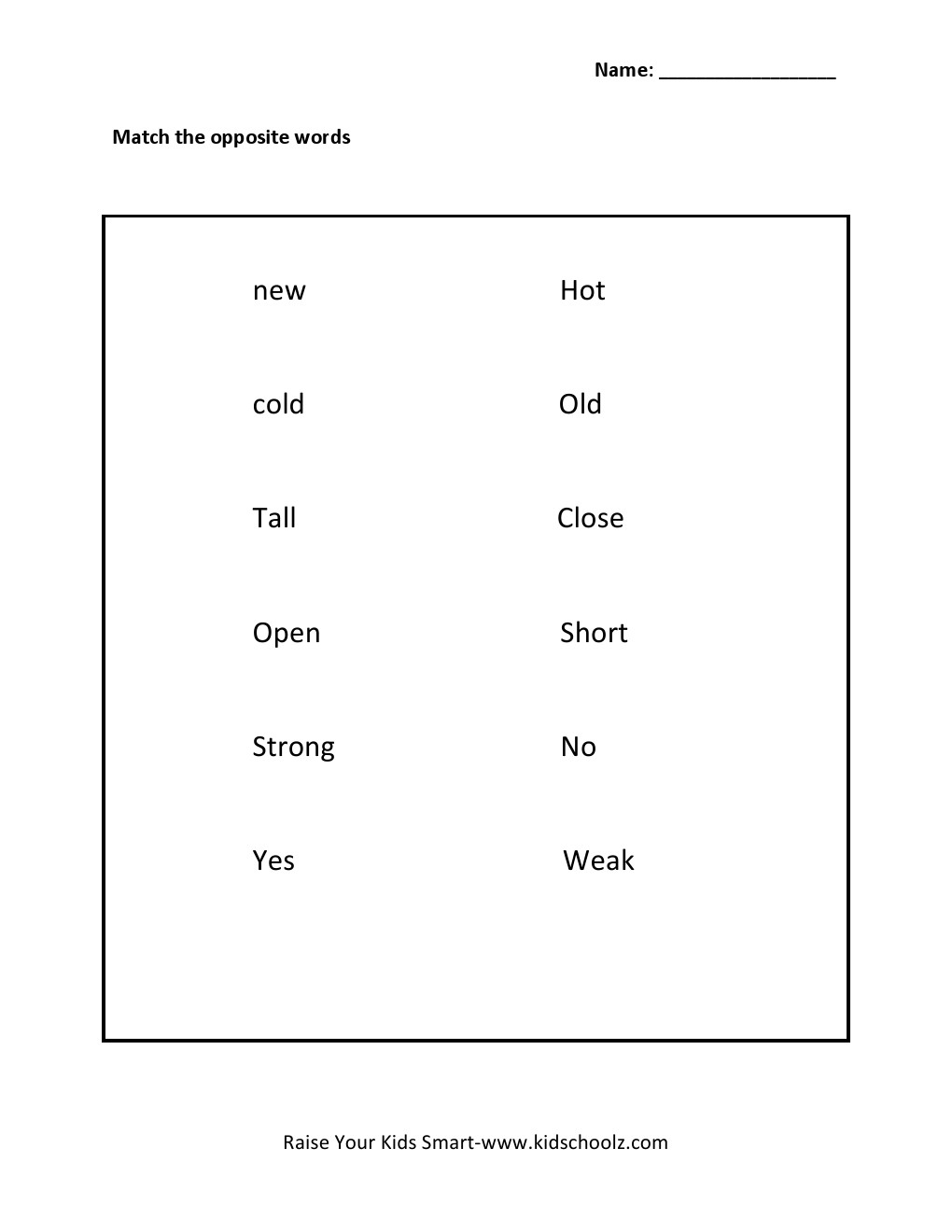 Grade 1 - Antonyms Worksheet