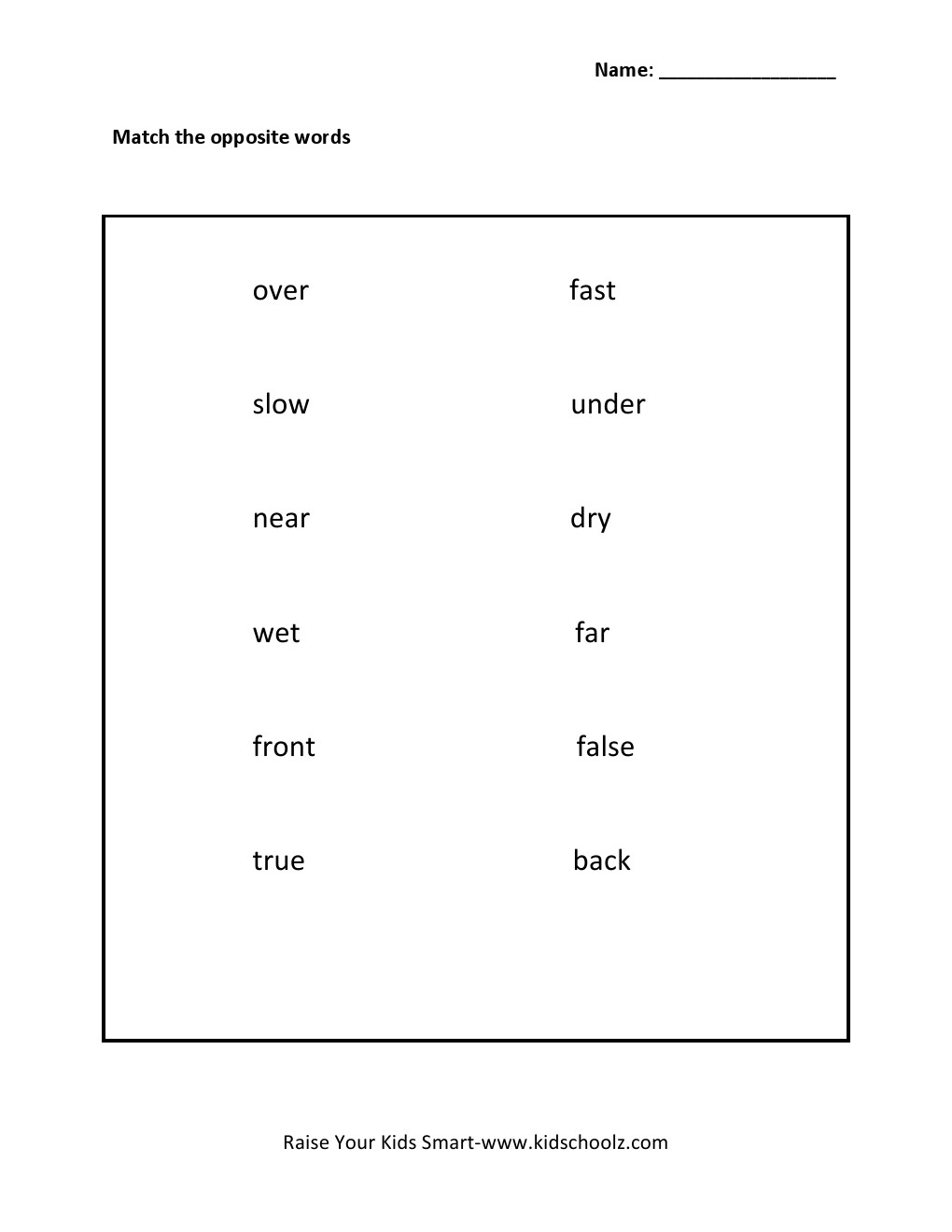 Grade 1 - Antonyms Worksheet