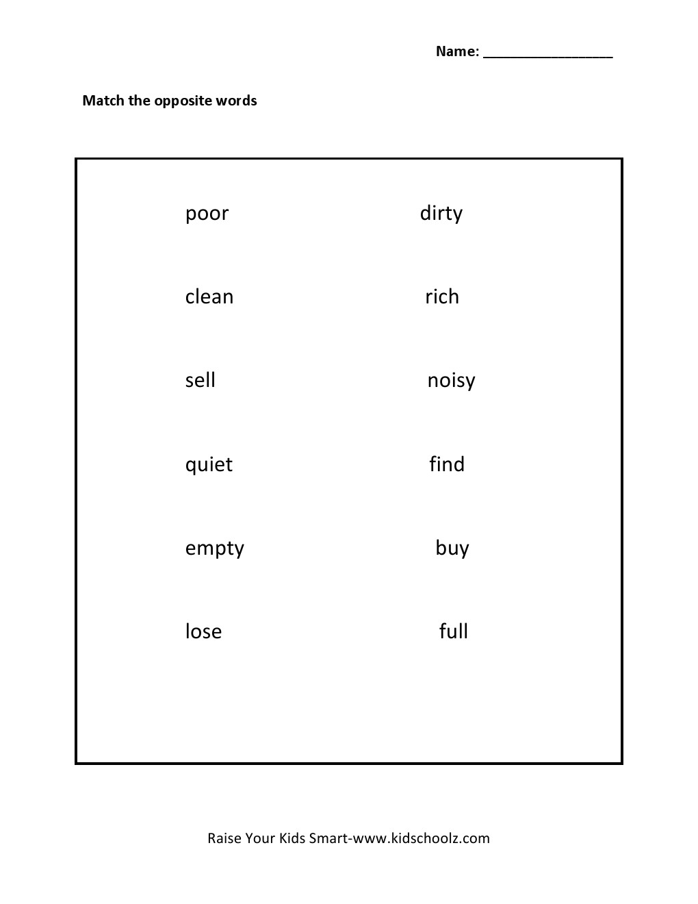 Grade 1 - Antonyms Worksheet