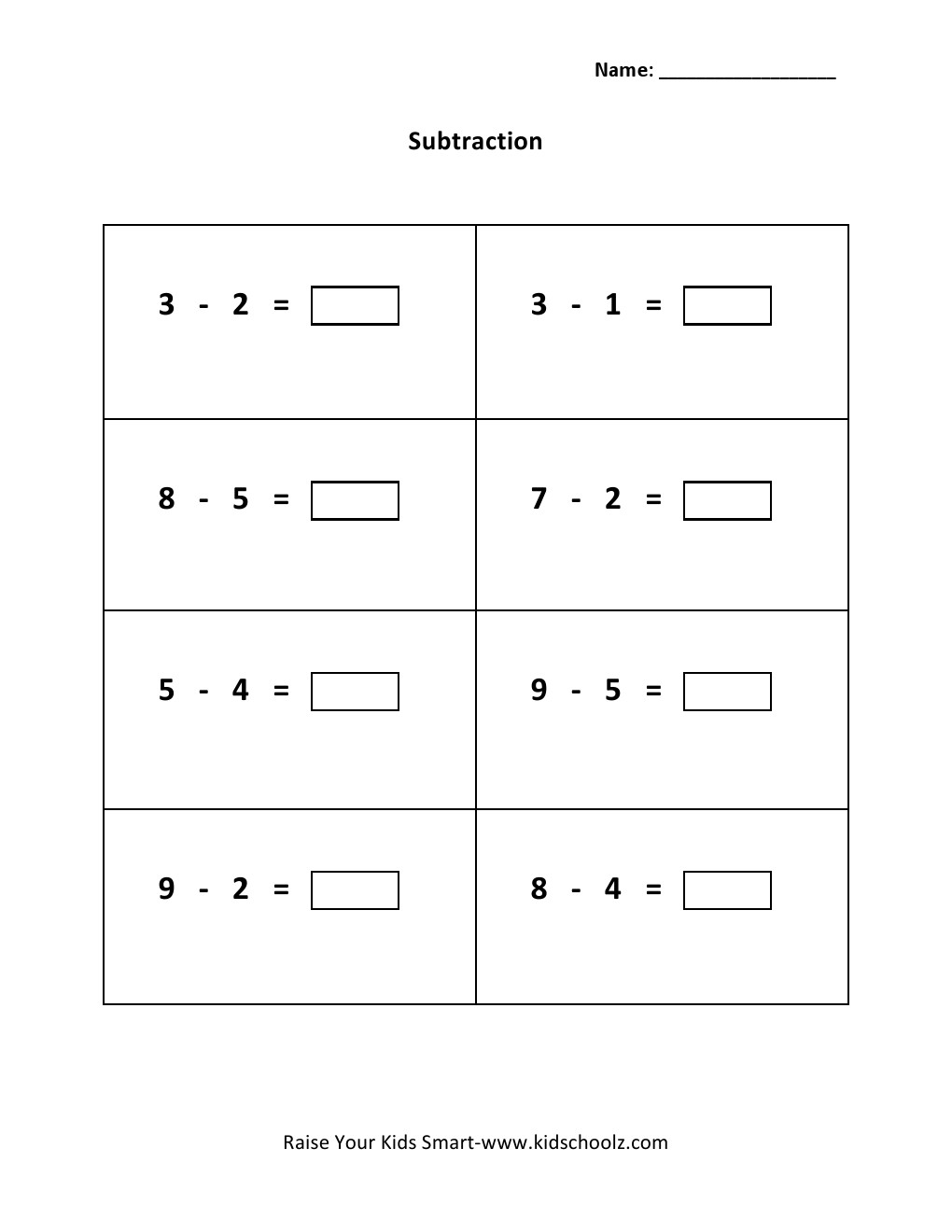 Grade 1 – Subtraction Worksheet