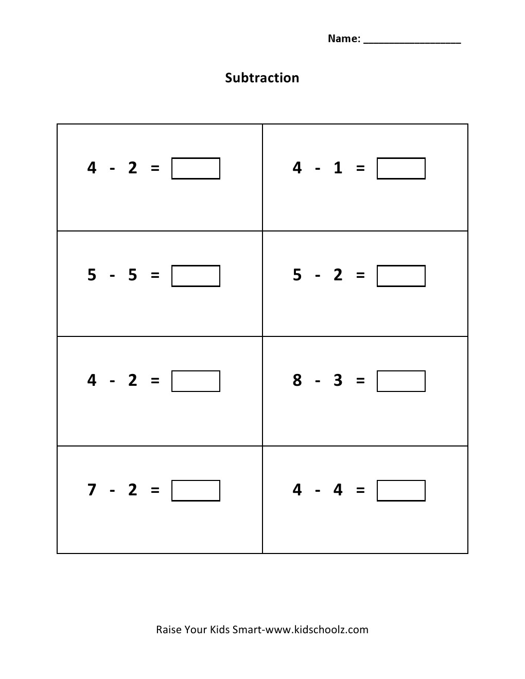 Grade 1 – Subtraction Worksheet