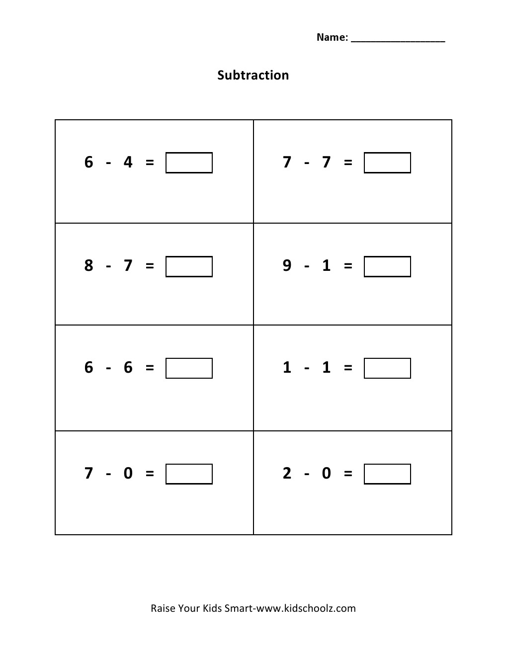 Grade 1 – Subtraction Worksheet