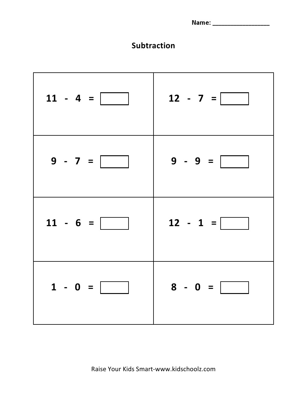 Grade 1 – Subtraction Worksheet