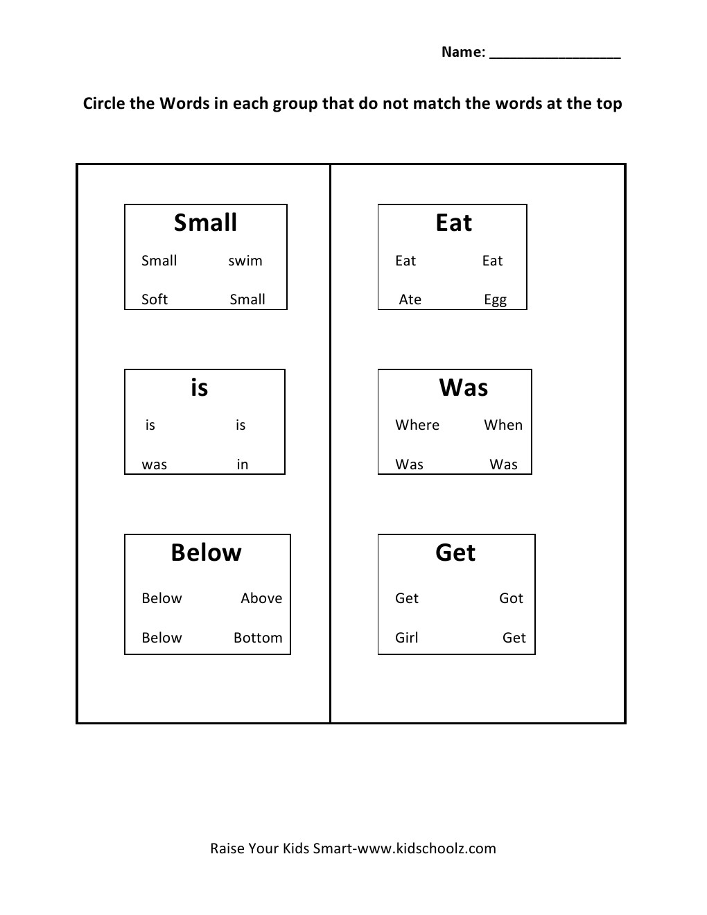 Grade 1 - Words Detective Worksheet