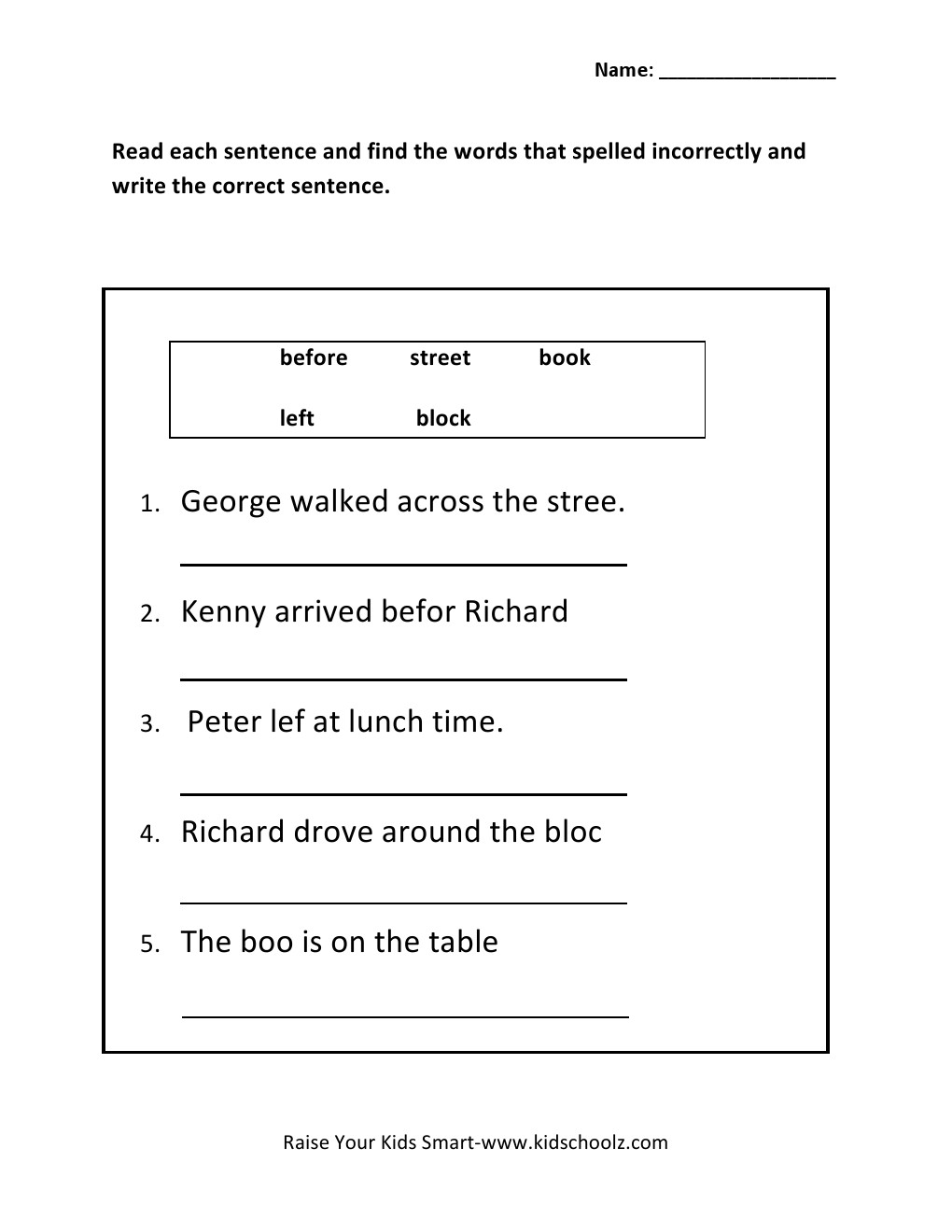 Grade 1 - Error Correction Worksheet