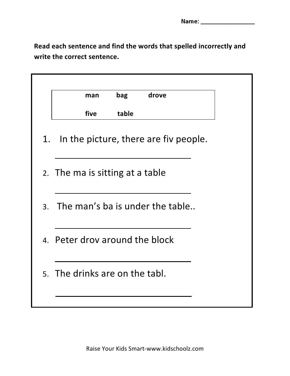 Grade 1 - Error Correction Worksheet