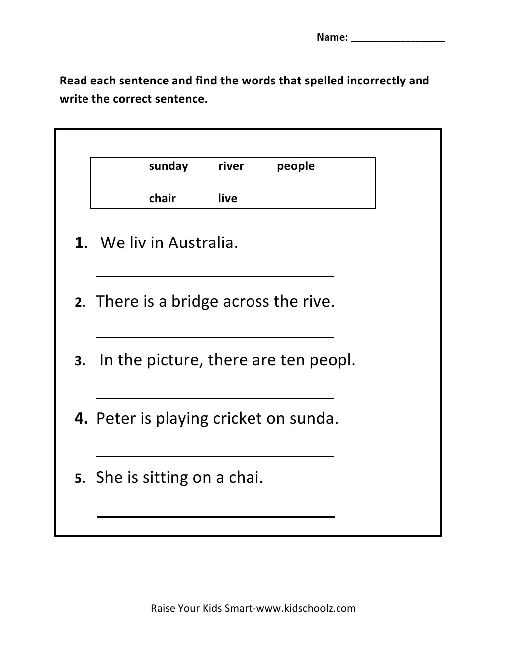 Grade 1 - Error Correction Worksheet