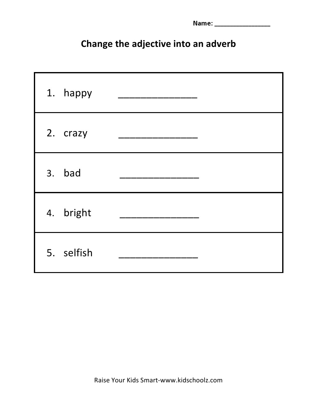 Grade 4 - Change Adjective to Adverb Worksheet