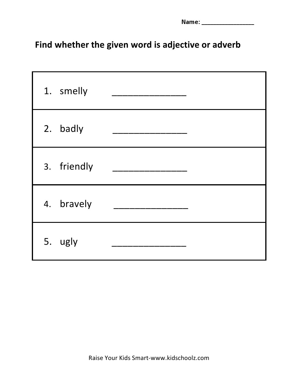 Grade 4 - Identify Adjective and Adverb Worksheet