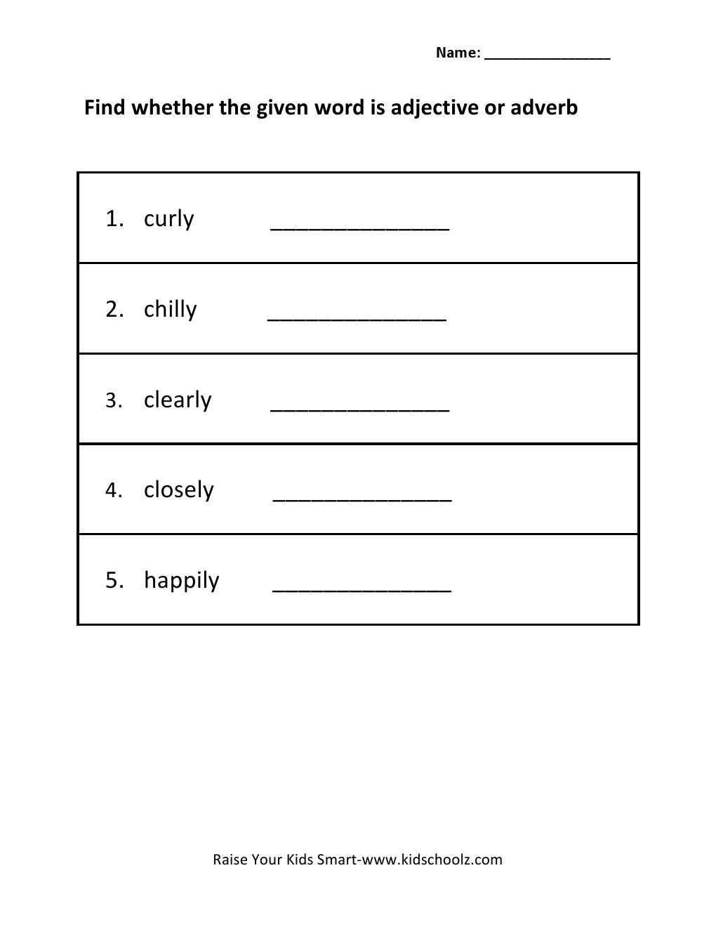 Grade 4 - Identify Adjective and Adverb Worksheet