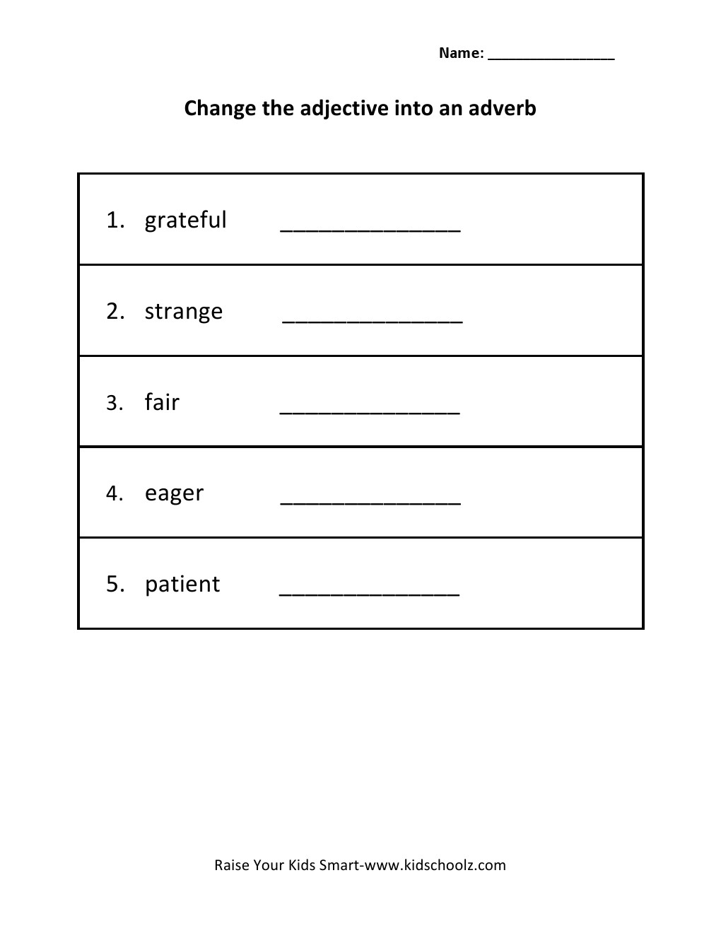 Grade 4 - Change Adjective to Adverb Worksheet