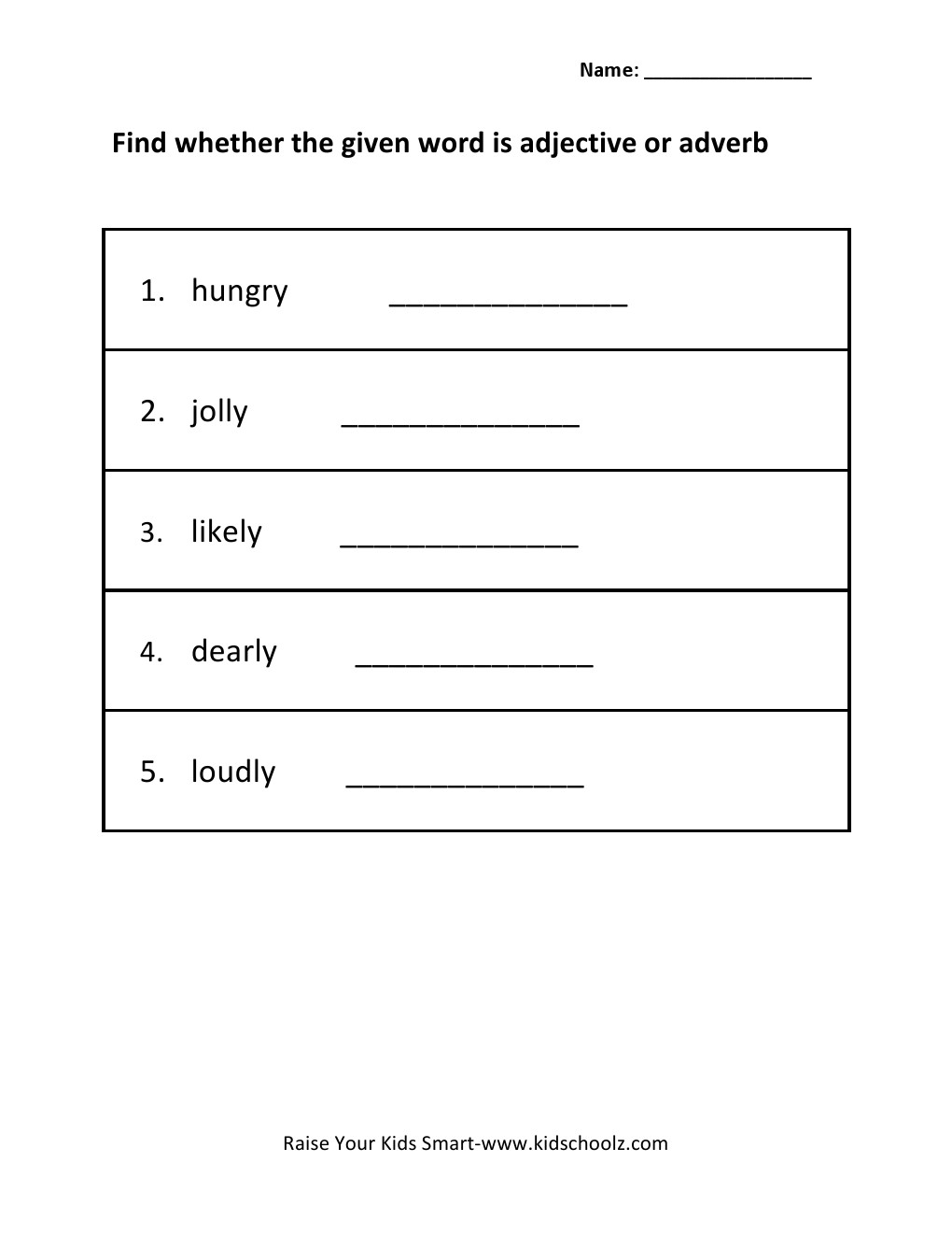 Grade 4 - Identify Adjective and Adverb Worksheet